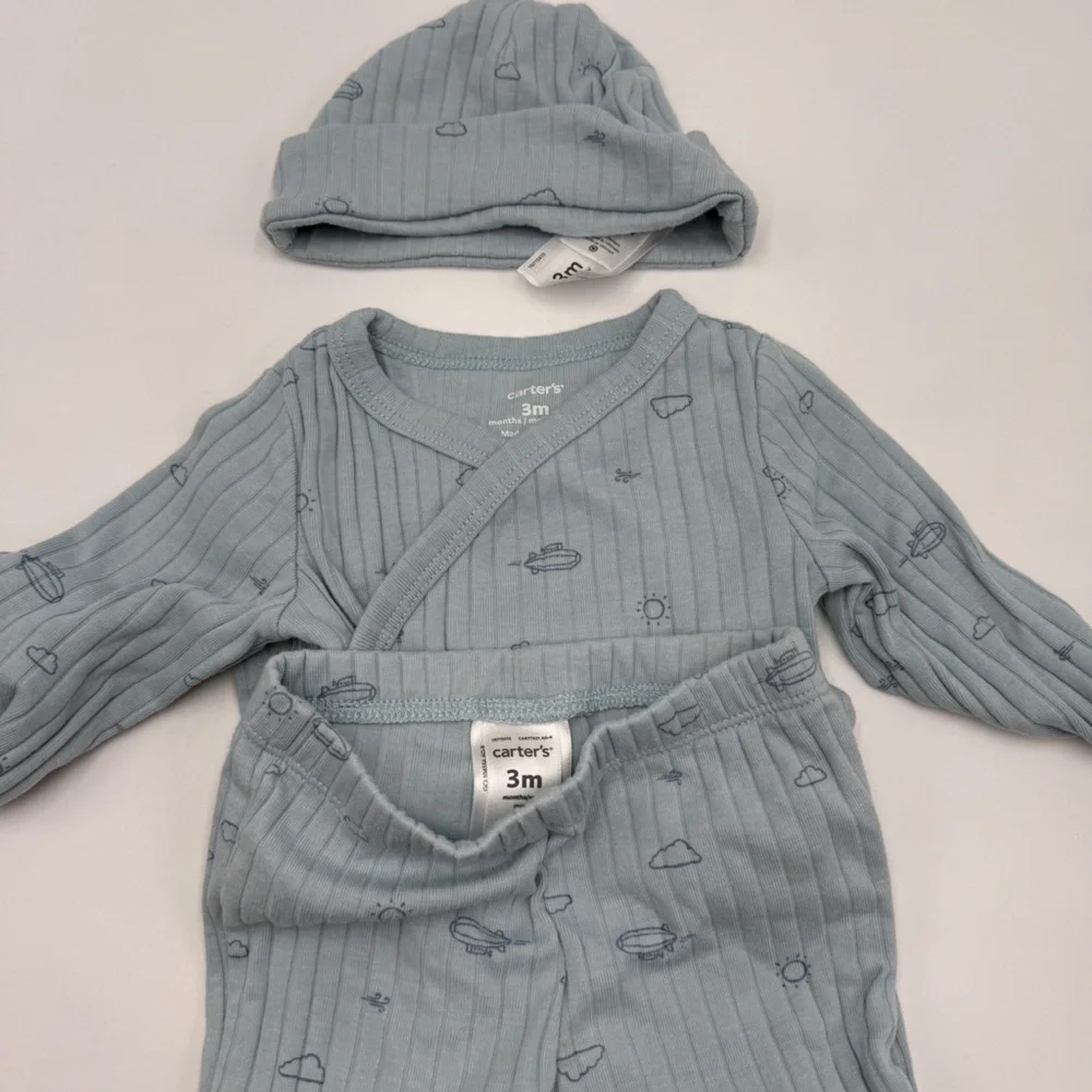 Carter’s 3-Piece Side-Snap Top & Pant Set - Baby Unisex Blue Newborn